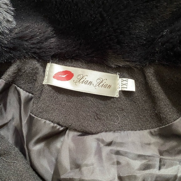 Black‎ Double-Breasted Women's Princess Pea Coat with Fur Trim Size Medium - Picture 4 of 6